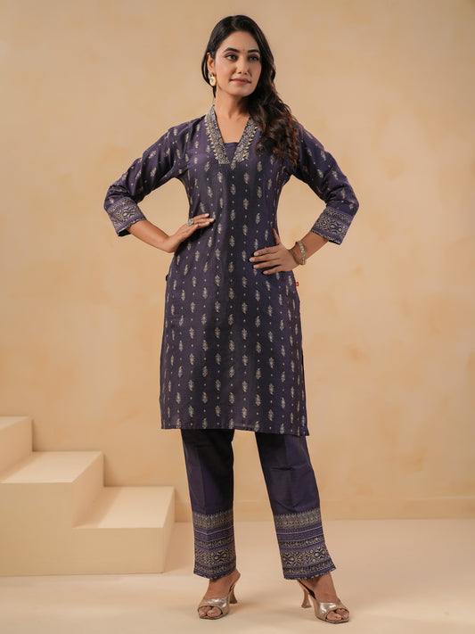 Span Purple Deep V Silk Co-Ord Set