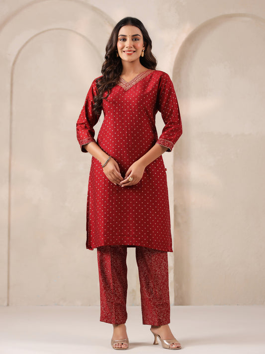 Span Burgundy V Neck VIsocse Cord Set