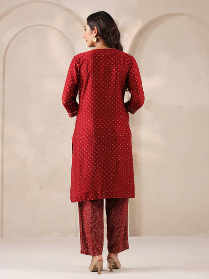 Span Burgundy V Neck VIsocse Cord Set