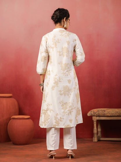 Span White Mandarin Neck Silk Cord Set