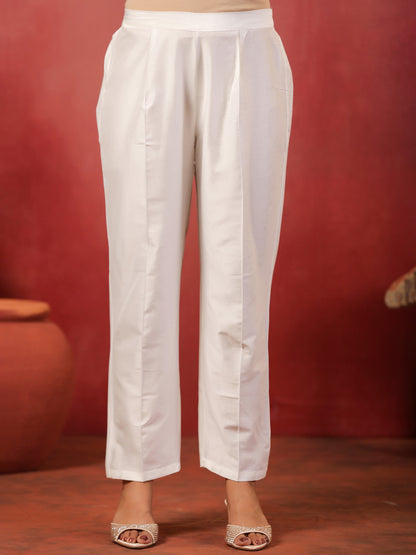 Span White Mandarin Neck Silk Cord Set