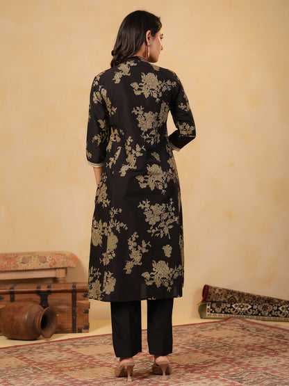 Span Black Mandarin Neck Silk Co-Ord Set