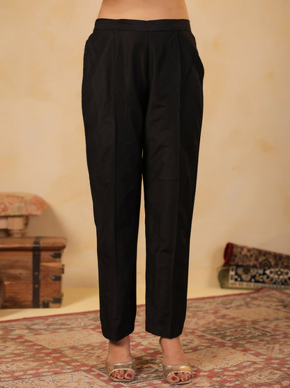 Span Black Mandarin Neck Silk Co-Ord Set