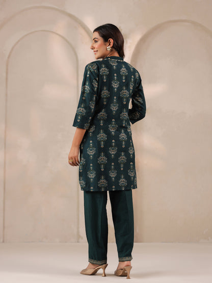 Span Green Deep V Silk Cord Set