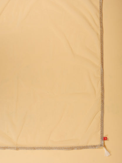 Span Ivory V Neck Viscose Kurta Set with Dupatta