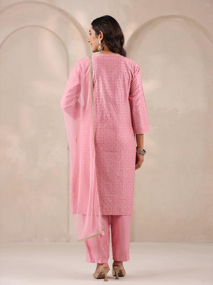 Span Pink Round Neck Visocse Kurta Set with Dupatta