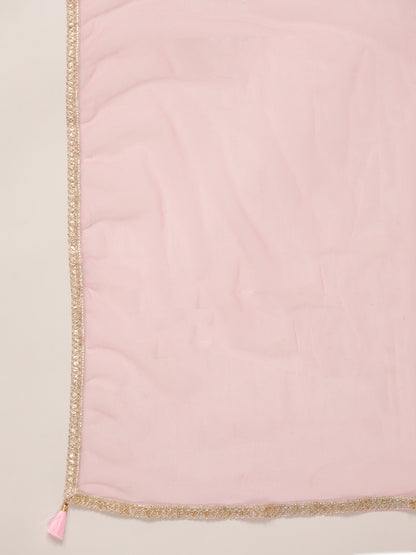 Span Pink Round Neck Visocse Kurta Set with Dupatta
