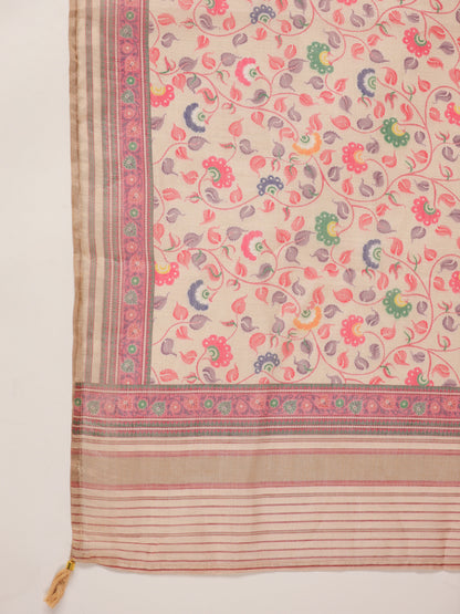 Span Pink Round Neck Visocse Kurta Set with Dupatta