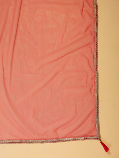 Span White V Neck Silk Kurta Set with Dupatta