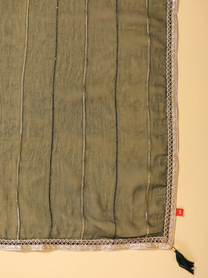 Span Burgundy V Neck Silk  Kurta Set with Dupatta