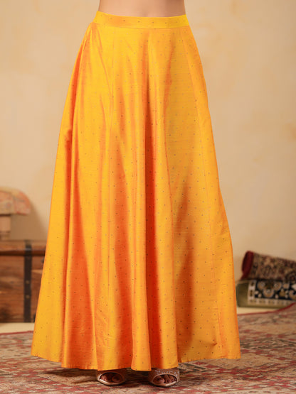 Span Yellow V Neck Silk Jacket Style 3PCS Set