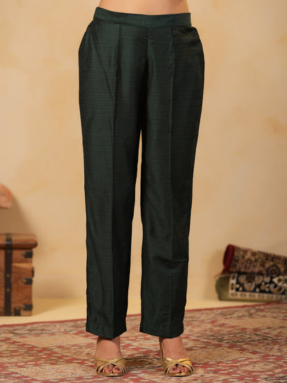 Span Green V Neck Viscose Kurta Set with Dupatta