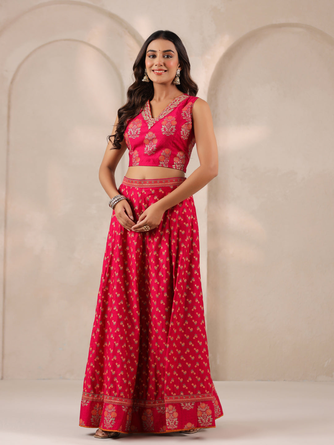 Span Pink V Neck Visocse 3PCS Set