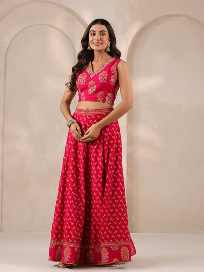 Span Pink V Neck Visocse 3PCS Set