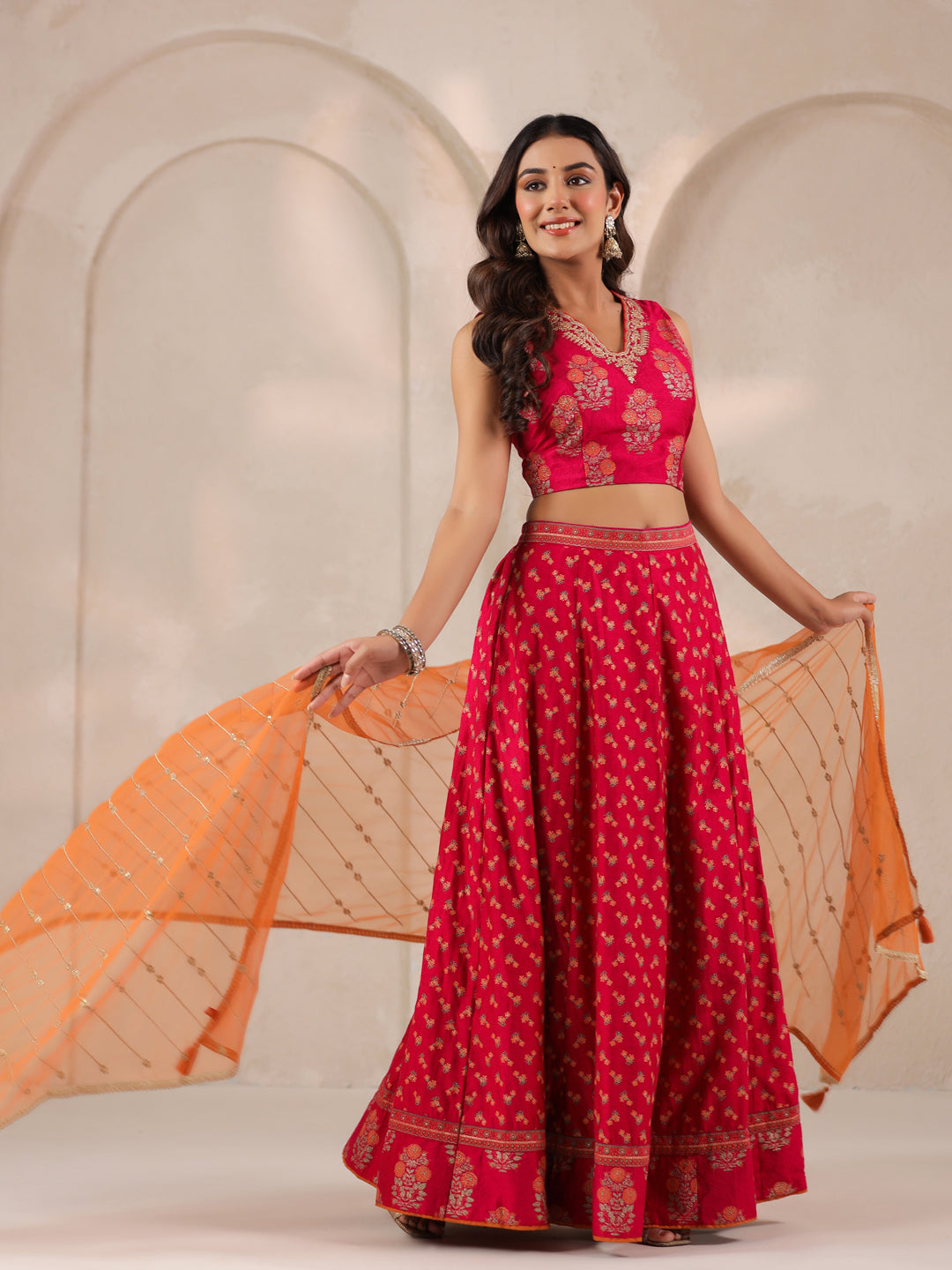 Span Pink V Neck Visocse 3PCS Set