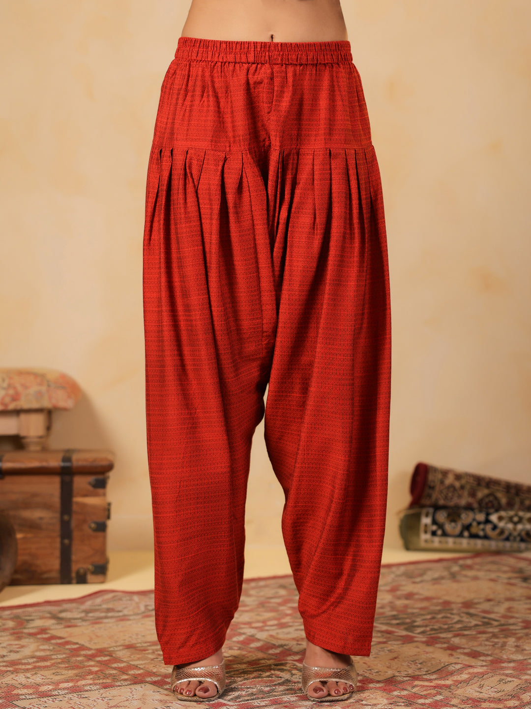 Span Orange Round V Neck Viscose Cord Set