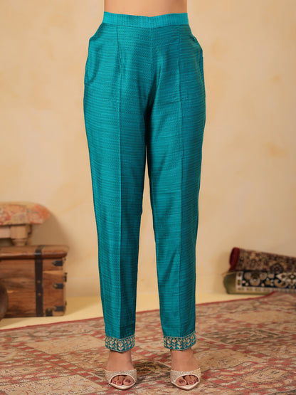 Span Blue Round V Neck Viscose Cord Set