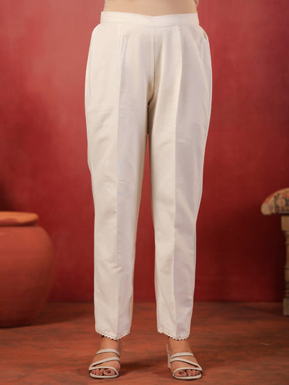 Span Off White Mandarin Neck Cotton Kurta Set with Dupatta