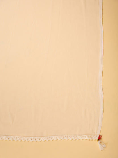 Span Off White Mandarin Neck Cotton Kurta Set with Dupatta