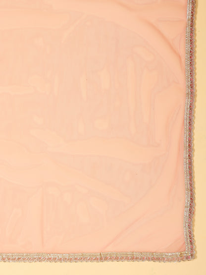 Span Pink V Neck Viscose Kurta Set with Dupatta