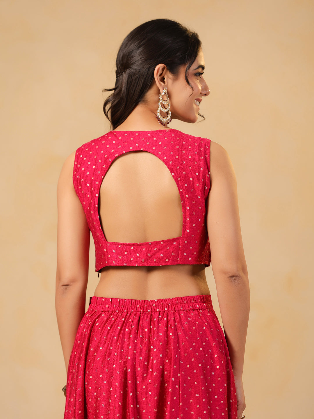 Span Pink V Neck Viscose Jacket Style 3PCS Set