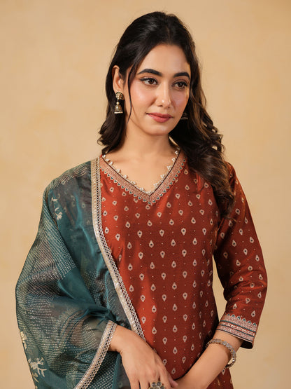 Span Brown V Neck SIlk Kurta