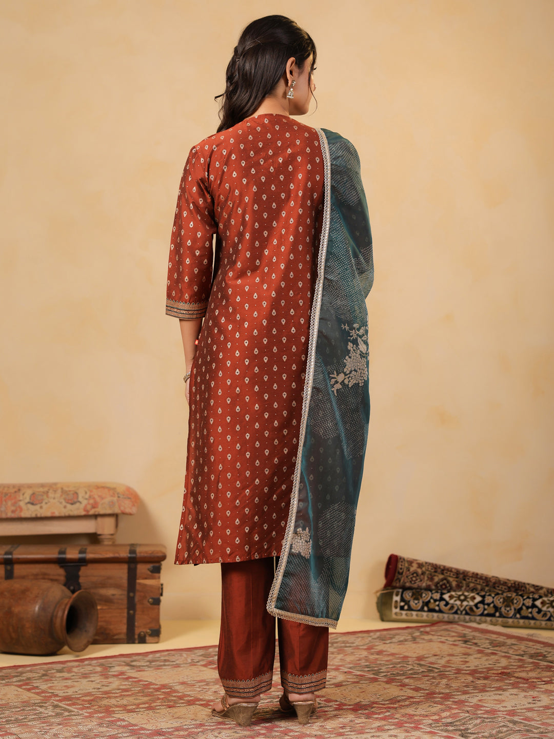 Span Brown V Neck SIlk Kurta