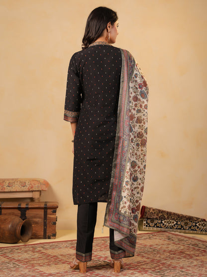 Span Black Deep V Silk Kurta