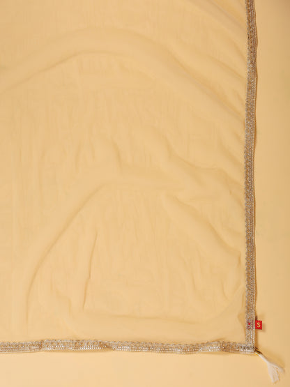 Span Ivory V Neck Silk  Kurta Set with Dupatta