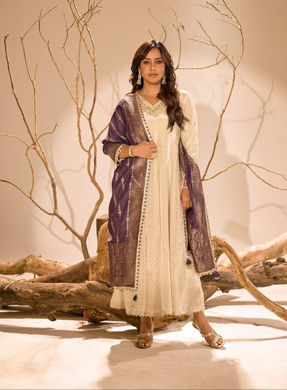 Shimmer Embroidered Anarkali Gown With Jacquard Dupatta
