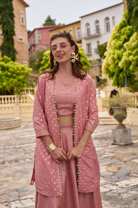 Pink V Neck Viscose 3PCS Set