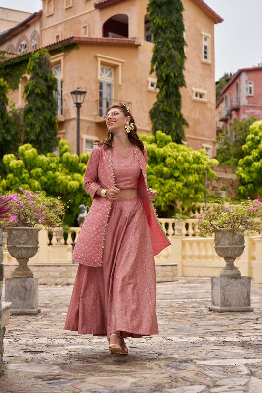 Pink V Neck Viscose 3PCS Set