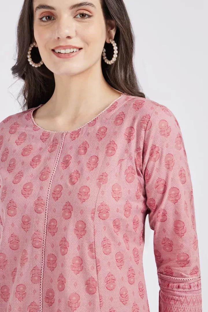 Span Pink Lavender Cotton Kurta