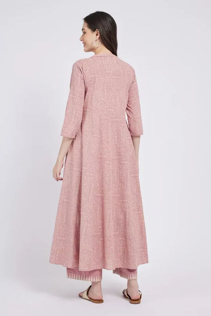 Span Pink Lavender Jacket Style Cotton Summer Kurta