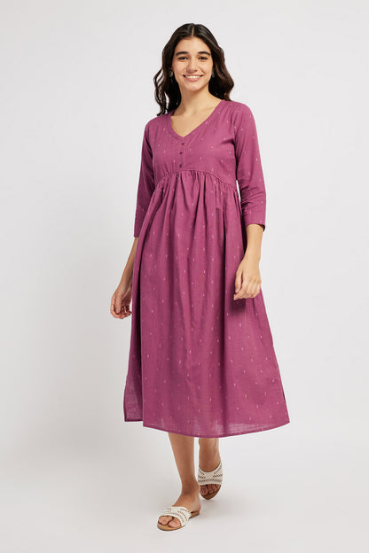 Span Purple V Neck Cotton Casual Kurta