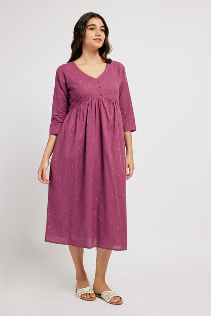 Span Purple V Neck Cotton Casual Kurta