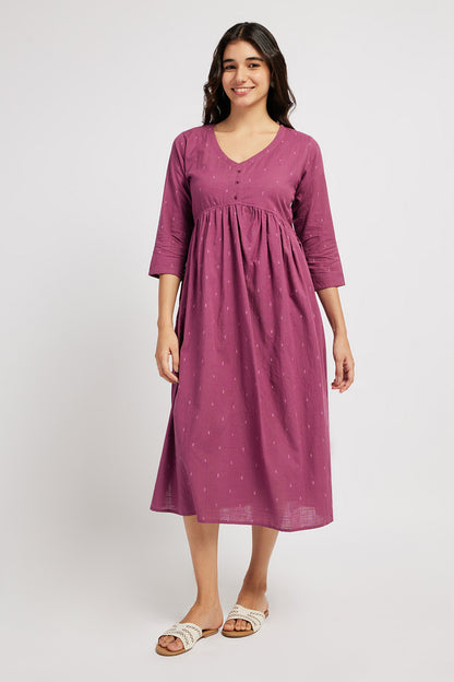 Span Purple V Neck Cotton Casual Kurta