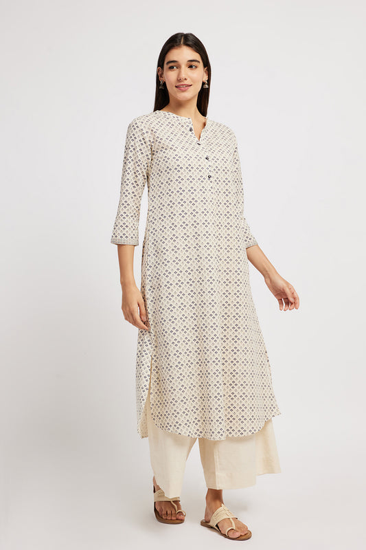 Span Ivory Mandarin Cotton casual Kurta