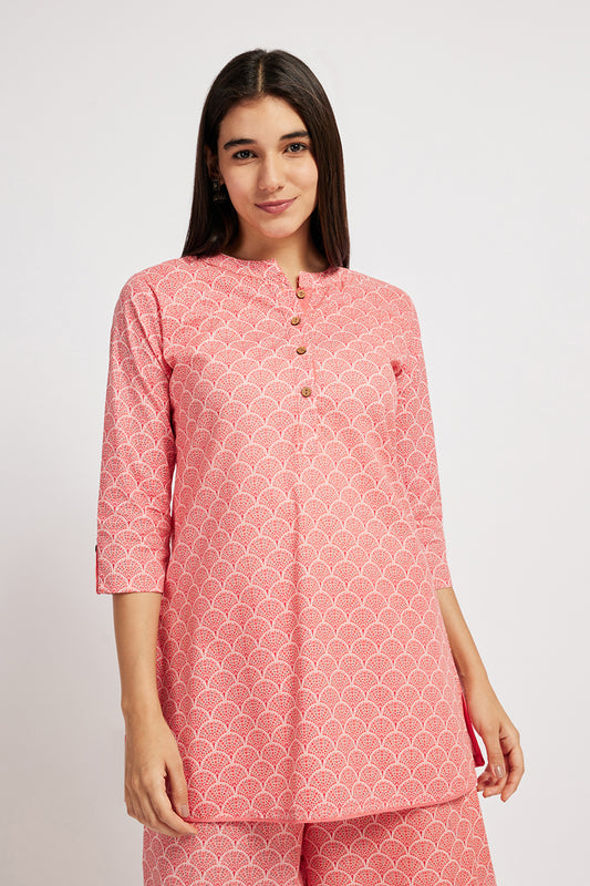 Span Pink Mandarin Silk Co-Ord Set(Set of 2)