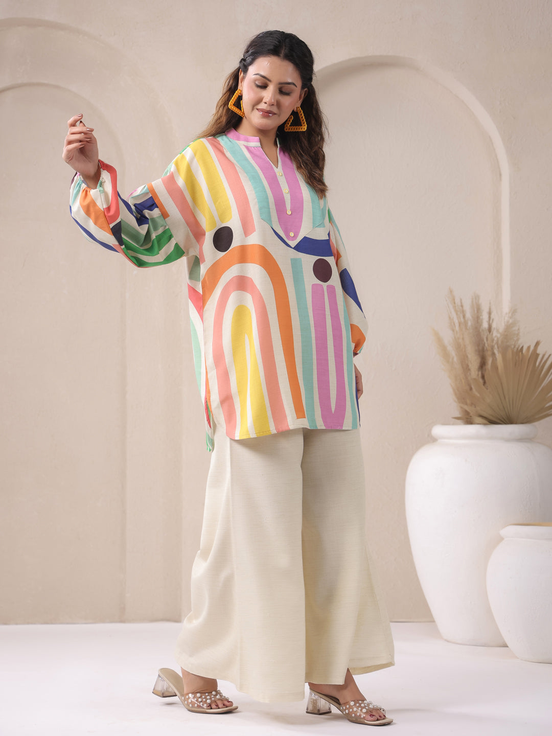 Ivory V-Neck Viscose Cord Set