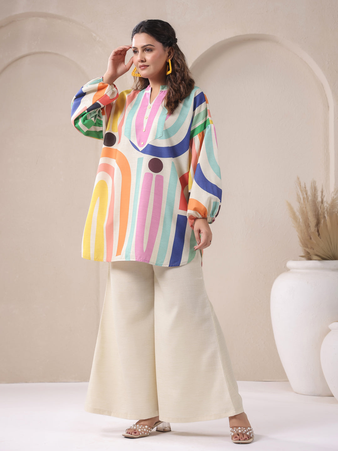 Ivory V-Neck Viscose Cord Set