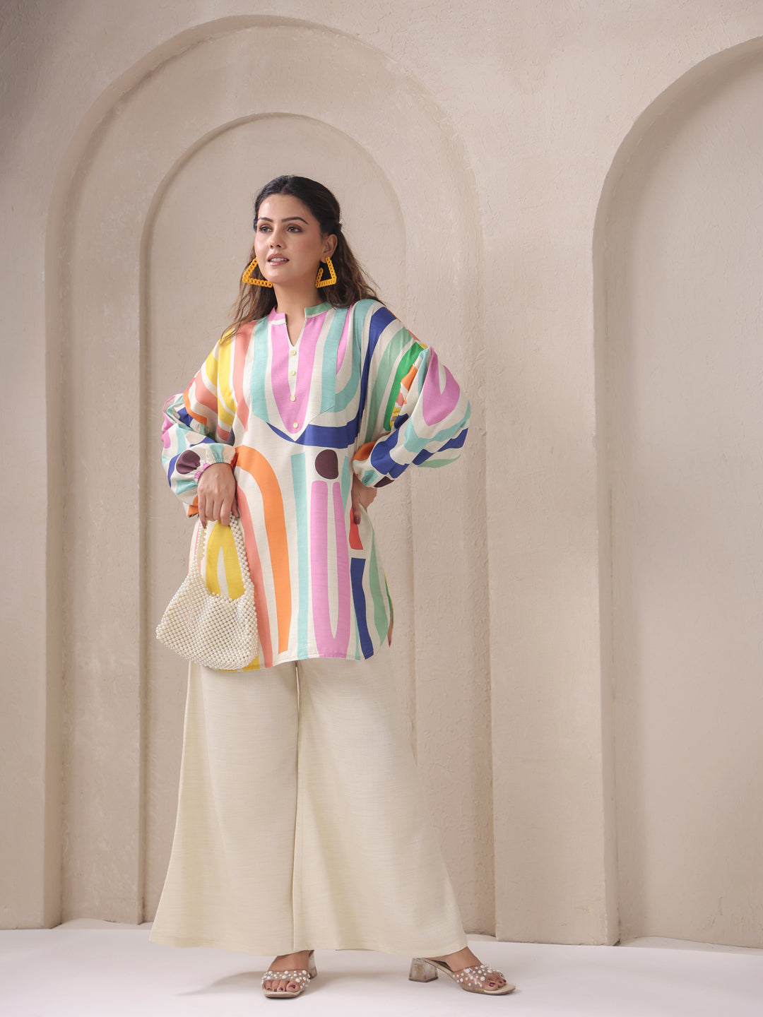 Ivory V-Neck Viscose Cord Set