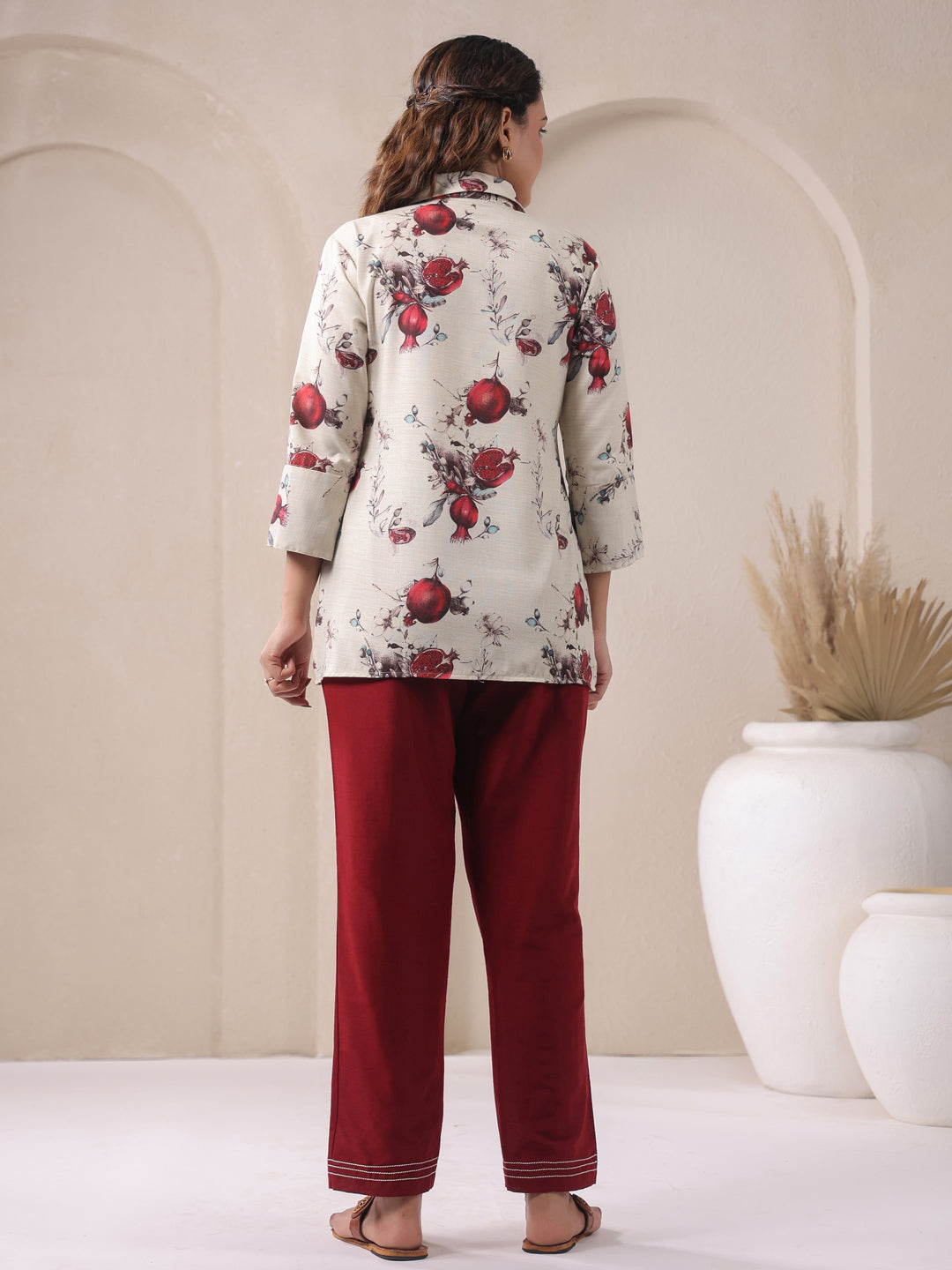 Ivory Collar Neck Viscose Co-ord Set