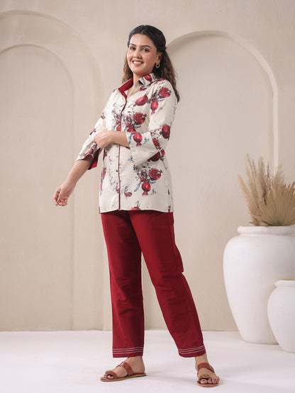 Ivory Collar Neck Viscose Co-ord Set