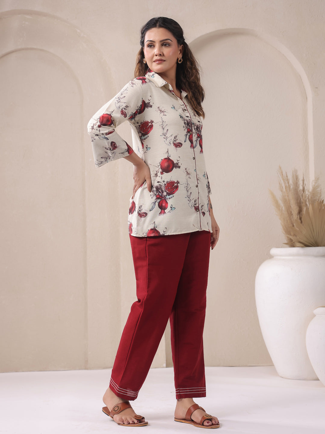 Ivory Collar Neck Viscose Co-ord Set