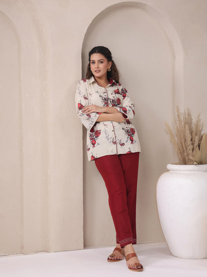 Ivory Collar Neck Viscose Co-ord Set