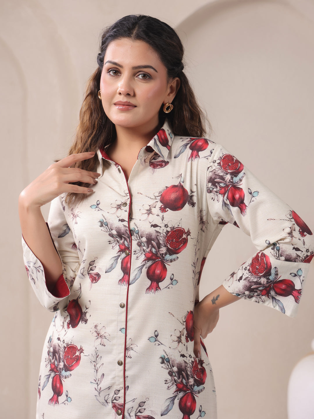 Ivory Collar Neck Viscose Co-ord Set