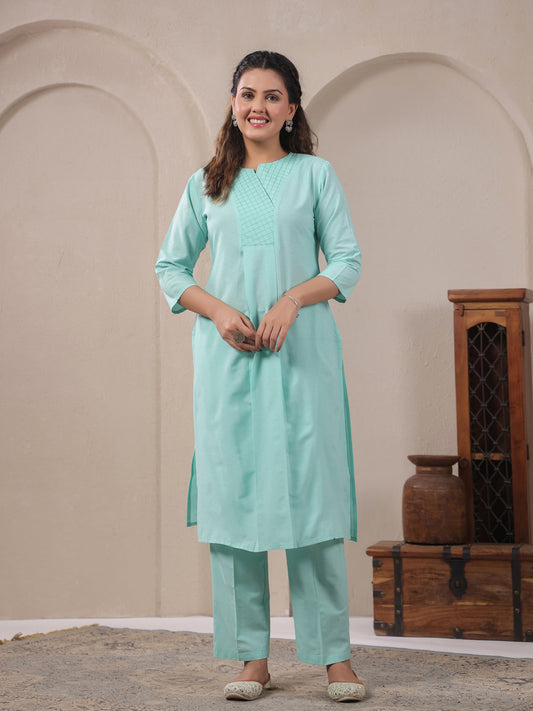 Span Green V Neck Cotton Co-Ord Set(Set of 2)