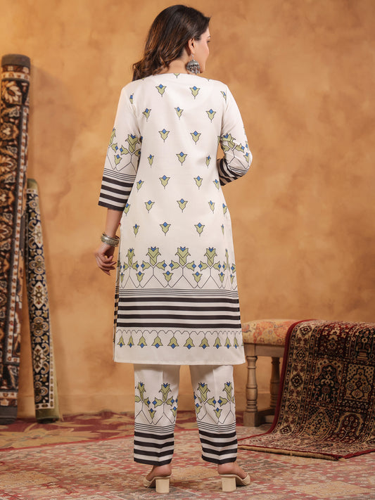 Span Ivory Round Neck Cotton Kurta Set with Dupatta