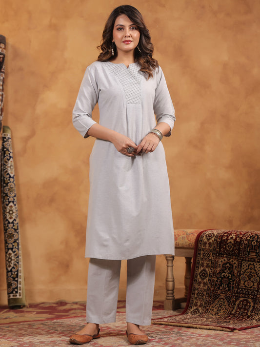 Span Grey V Neck Cotton Co-Ord Set(Set of 2)